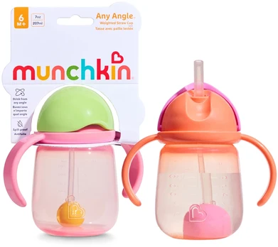 Munchkin - 2pk Tip & Sip Straw Trainer Cup - Rožinė/Coral - 207 ml
