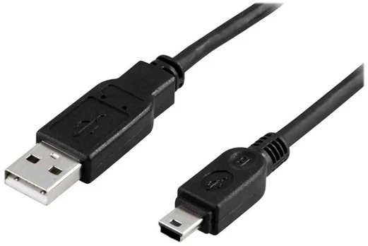 Deltaco USB 2.0 Cable A/B-mini, 0.5m, 0.5 m, USB A, Mini-USB B, Male/Male, 480 Mbit/s, Juodas