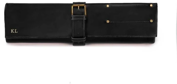 Personalised leather knife case Solier SA44 black