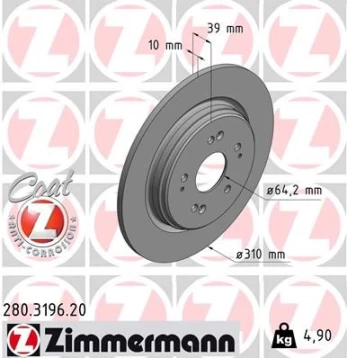 Stabdžių diskas ZIMMERMANN 280.3196.20