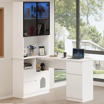 Kampinis rašomasis staldas, LED vitrina, 120x80x180 cm