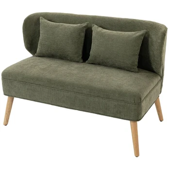 Dvivietė sofa su sparno formos atlošu, tamsiai žalia