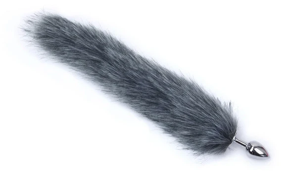 Analinis kaištis su natūraliu lapės kailiu Tail Plug, 47 cm