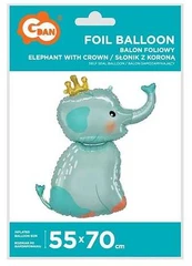 GoDan Foil balionas Elephant su karūna, 55x70 cm