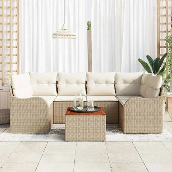 Smėlio sodo sofos rinkinys 7 pcs Bežinė, balta Didelis