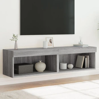 TV spintelės su LED, 2vnt., pilkos ąžuolo, 60x30x30cm