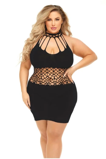 RICH B PHASE Dress Black, Halter Neck Deep V, Size QS