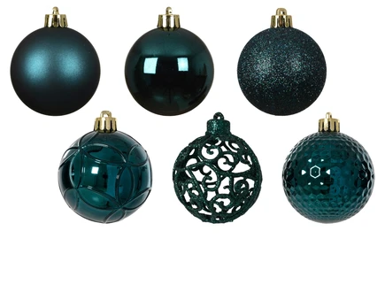 Kalėdinių eglės žaisliukų rinkinys BAUBLE, smaragdinės sp., 6 cm, 37 vnt