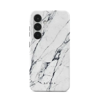 Satin White - Marble Samsung Galaxy S25 Case, Tough (Magnetic) / N/A