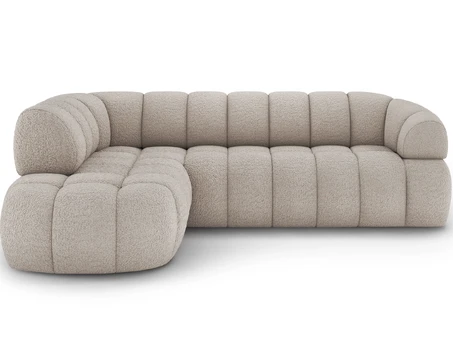 Tontano corner sofa with sleeping function and electrically extendable seat, beige bouclé, left-hand side, Modern, Beige