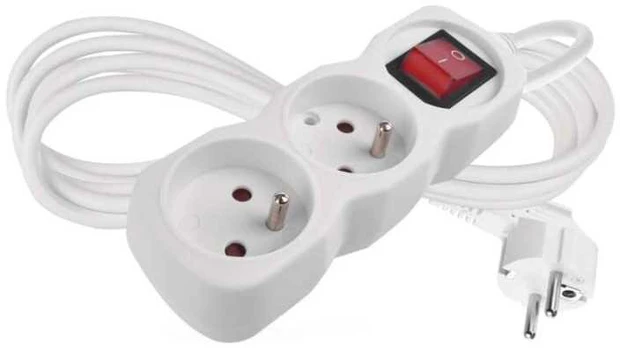 Emos extension cable 2 m / 2 sockets / with switch / baltas / PVC / 1 mm2