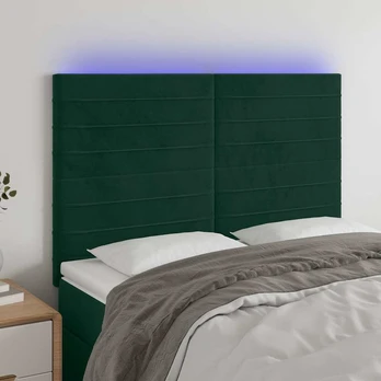 Galvūgalis su LED, tamsiai žalias, 144x5x118/128cm, aksomas