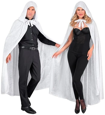 WHITE VELVET HOODED CAPE 140 cm