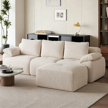 Sofa - L formos, kampinė modulinė sofa, smėlio spalvos