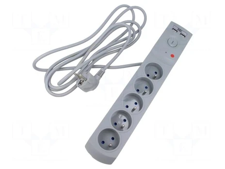 Plug socket strip: protective | Sockets: 5 | 230VAC | 10A | grey | 3m