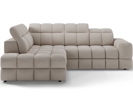 Bronon left-hand corner sofa with sleeping function and storage compartment, beige bouclé, Modern, Beige