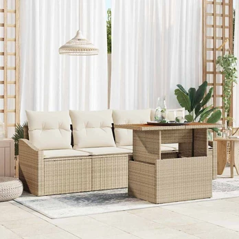 Sodo sofos komplektas 5 dalių Smėlio Ratanas Lauko sofa