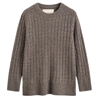 Megztinis moterims, Ruda, Wool cable knit c-neck