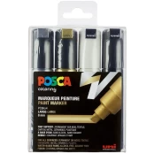 Posca - PC8K - Broad Tip Pen - Gold, Silver, Black and White, 4 pc kaina