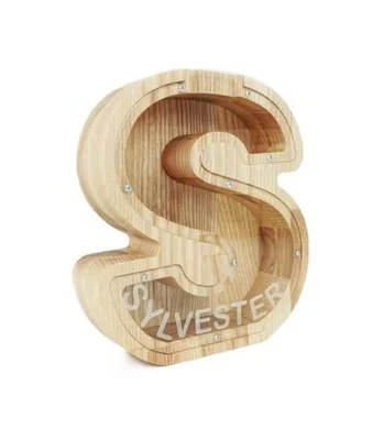 Didelė medinė taupyklė raidė „S“ (34 cm)