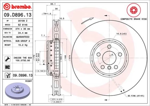 Stabdžių diskas BREMBO 09.D896.13