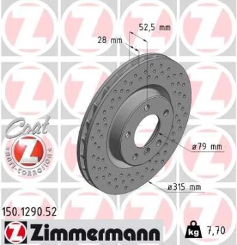 Stabdžių diskas ZIMMERMANN 150.1290.52