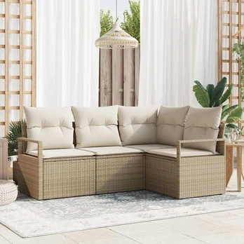 4 dalių sodo sofa su pagalvėmis smėlio spalvos poliratanas