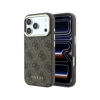 Dėklas Guess PU Leather 4G Gold Frame MagSafe Case for iPhone 18 Pro Max Brown