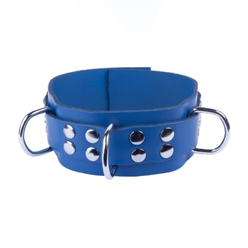 Red Leather Ultra Blue Adjustable Leather Collar 38-52 cm