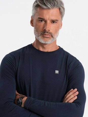 Blue men's unprinted longsleeve - navy mėlynas v2 om-lscl-0102