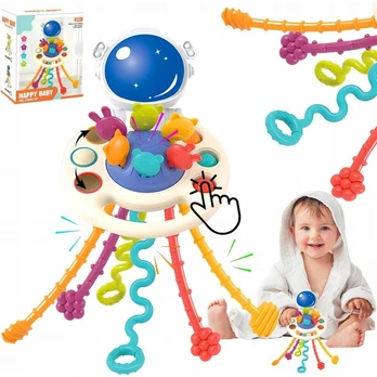 Montessori traukiamas, sensorinis žaislas, kramtukas Pop it, Pull String