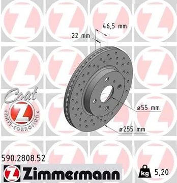 Stabdžių diskas ZIMMERMANN 590.2808.52