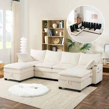 L formos sofa, su USB, dėžėmis, 6 vietų, 280x151 cm