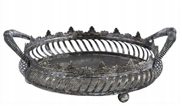 Dekoratyvinis metalinis padėklas 20 cm sidabrinis