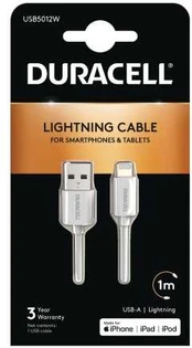 Usorteret Duracell USB Lightning lade- og datakabel, Hvid 1m