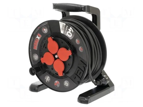 Extension lead | 3x2.5mm2 | reel,with non-rotating sockets | black