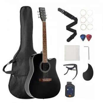 41 cm akustinė gitara su dėklu juoda