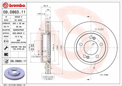 Stabdžių diskas BREMBO 09.D863.11