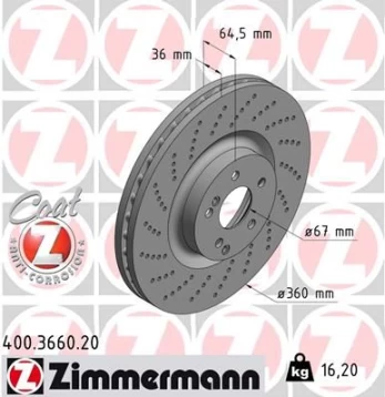 Stabdžių diskas ZIMMERMANN 400.3660.20