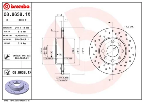 Stabdžių diskas BREMBO 08.8638.1X