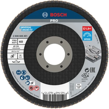 Žiedlapinis šlifavimo diskas BOSCH, D 115 mm, K 60, kampinis, 1 vnt.