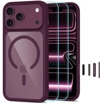 Raudonas / skaidrus dėklas + stikliukai Apple iPhone 17 Pro Max / 18 Pro Max telefonui "Tech-Protect MagOne Magsafe CC"