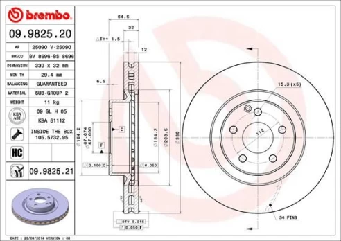 Stabdžių diskas BREMBO 09.9825.21