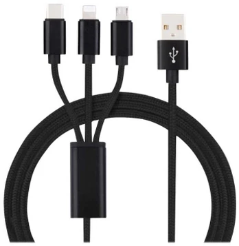 Insmat 133-1003, 1,2 m, USB A, USB C / Micro-USB B / Lightning, juodas