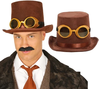Steampunk skrybėlė su akiniais