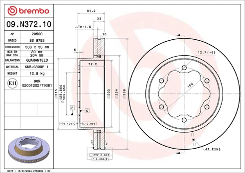 Stabdžių diskas BREMBO 09.N372.10
