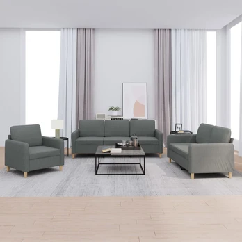 Sofa Sofos komplektas su pagalvėlėmis, 3 dalių, pilkas, audinys
