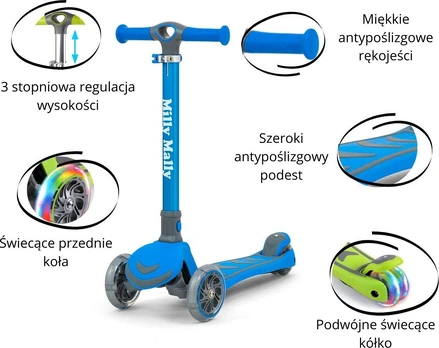Vaikiškas paspirtukas Milly Mally Step Junior, mėlynas