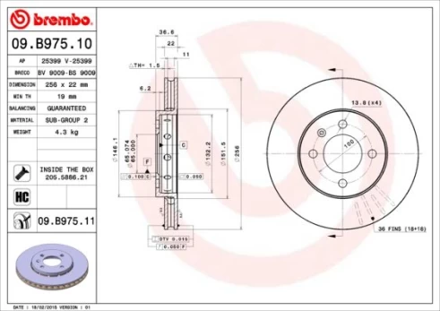 Stabdžių diskas BREMBO 09.B975.11