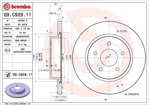 BREMBO 09.C929.11 Brake Disc